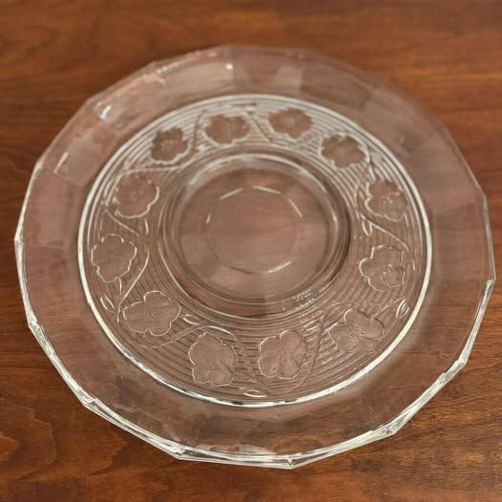 Vintage Clear Glass Wildflower Pattern Plate